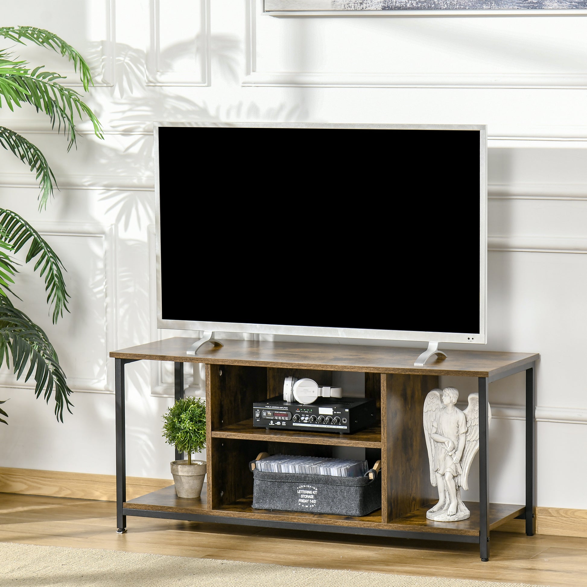 TV Stand for TVs Up to 55 Inches, TV Console with Open Storage Shelves, Entertainment Center for Living Room, Rustic Bro