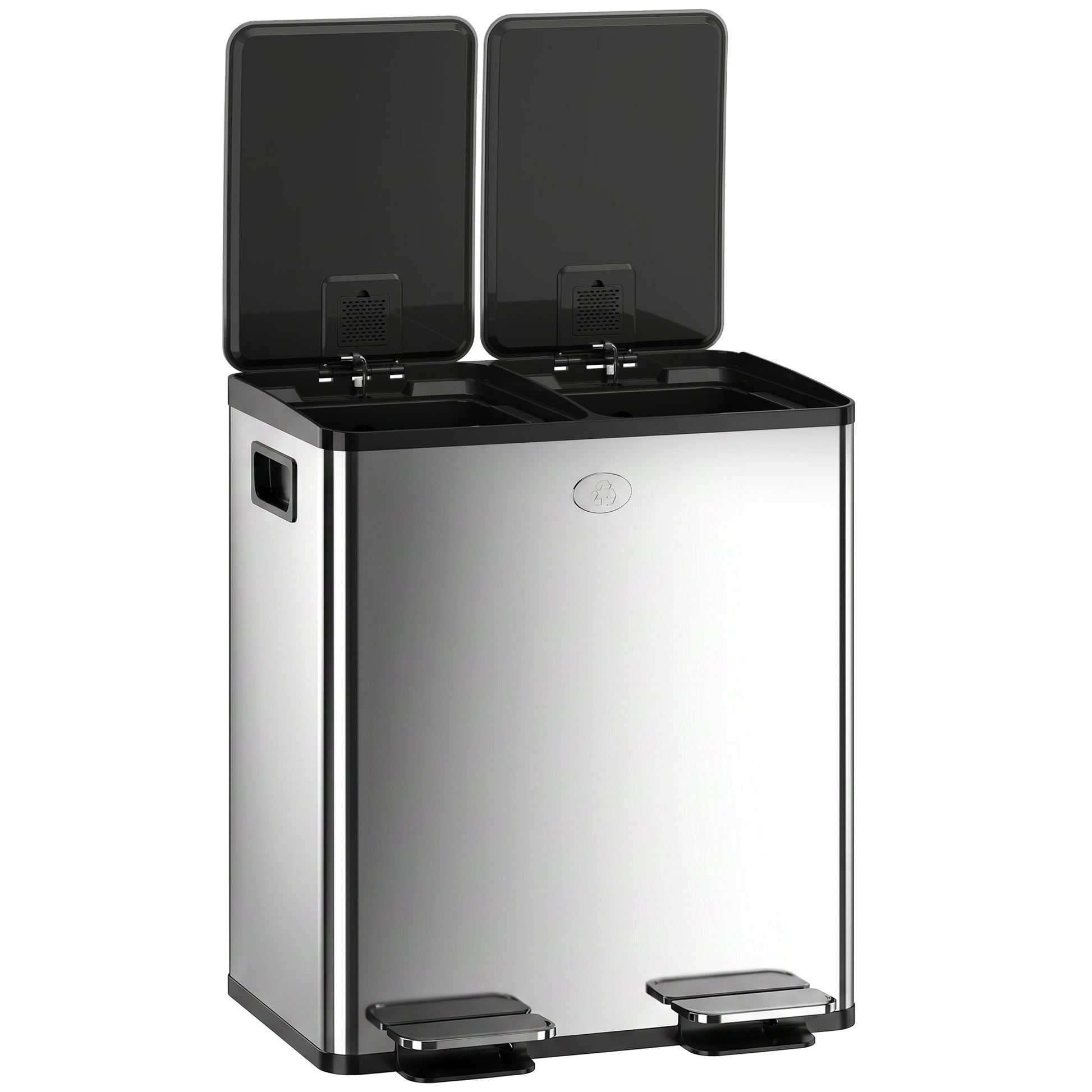 Garbage Bin, Soft-Close Trash Can with Foot Pedal, 2x5 Gal (2x20 L) Garbage Can with Removable Inner Buckets, Silver