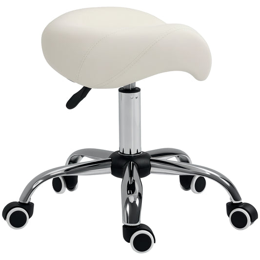 Ergonomic Saddle Stool with Wheels, Adjustable PU Leather Saddle Chair, 360° Swivel, No Back Pain, Healthy Posture, Salo