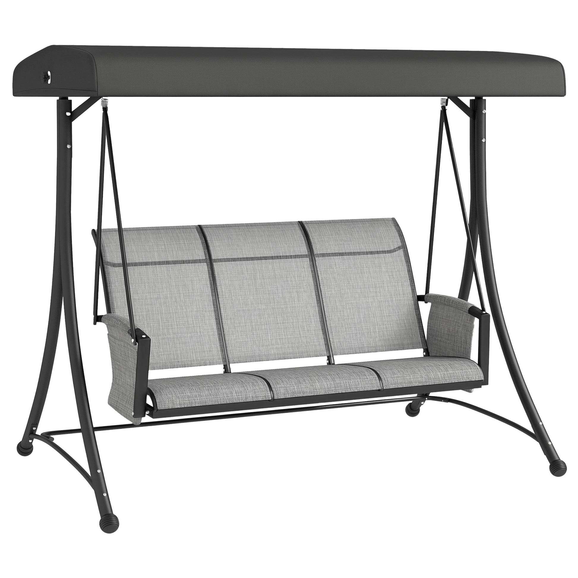 3 Person Outdoor Porch Swing Chair with Adjustable Canopy, Mixed Grey