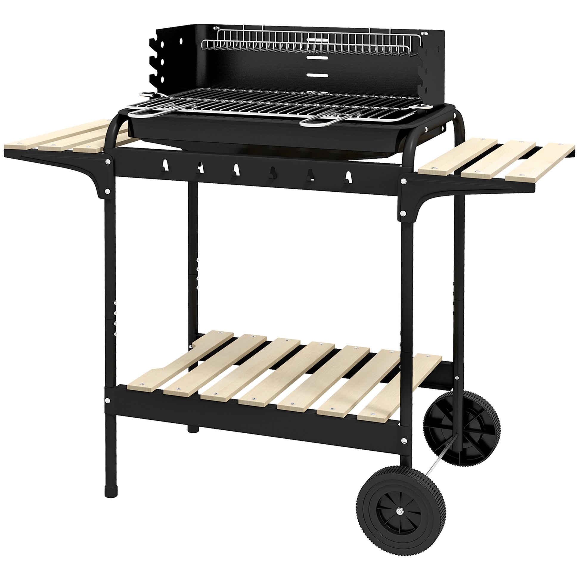 Charcoal Barbecue Grill with Adjustable Grill Height, Portable BBQ Trolley with Ash Catcher and Wheels, Black