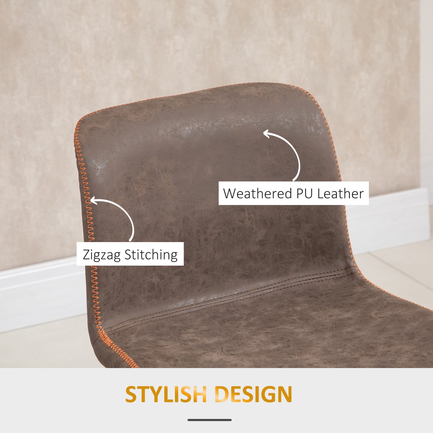 Bar Stools Set of 2, Swivel Counter Height Bar Stools with Adjustable Height and Footrest, PU Leather Upholstered Kitche