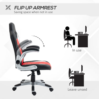Racing Gaming Chair PU Leather Office Chair Executive Computer Desk Chair with Adjustable Height, Flip Up Armrest, Swive