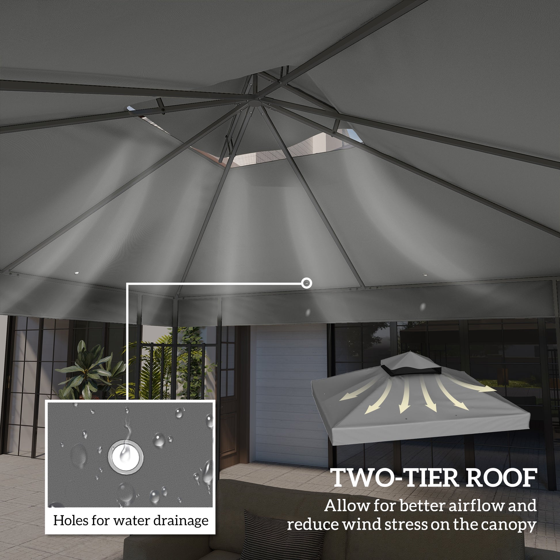 10' x 10' Gazebo Canopy Replacement Cover, 2-Tier Garden Gazebo Roof Replacement, UPF30+, TOP COVER ONLY, Dark Grey