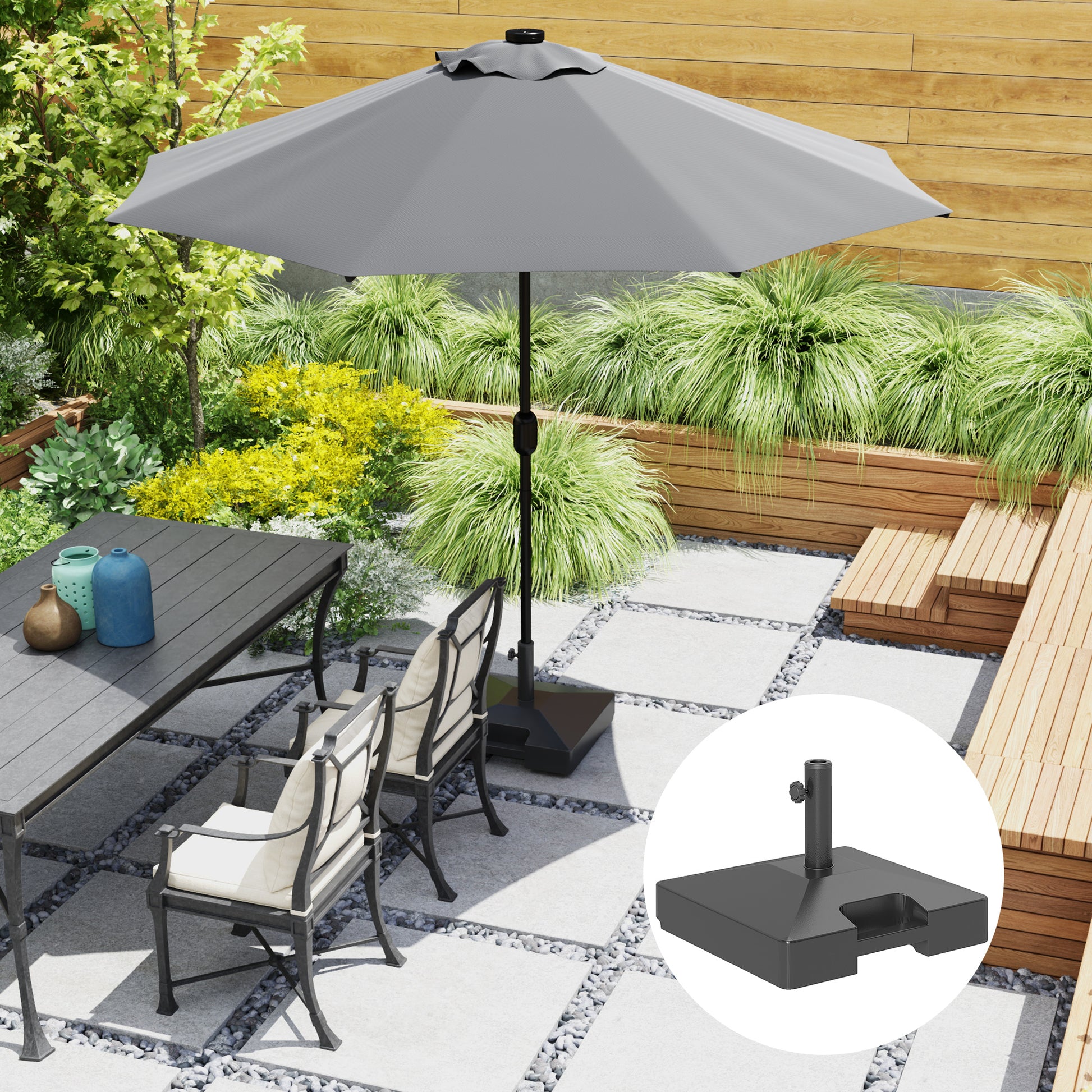 Plastic Square Patio Umbrella Base with Wheels Handle, Heavy Duty Outdoor Umbrella Stand Base, Filled Up to 73lb with St