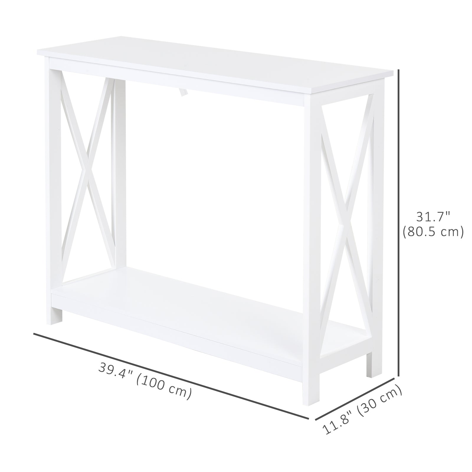 40" Console Table, 2 Tier X-Design Narrow Entryway Table with Storage Shelf for Behind Couch, Living Room, Hallway, Whit