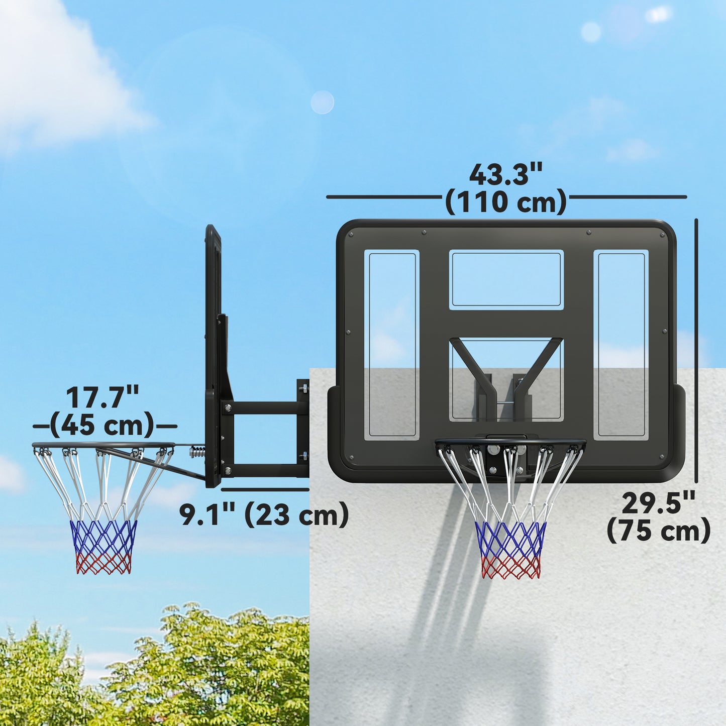 Soozier Wall Mounted Basketball Hoop, Basketball Goal Combo Kit with 43" Reinforced Shatter Resistant Backboard and All 
