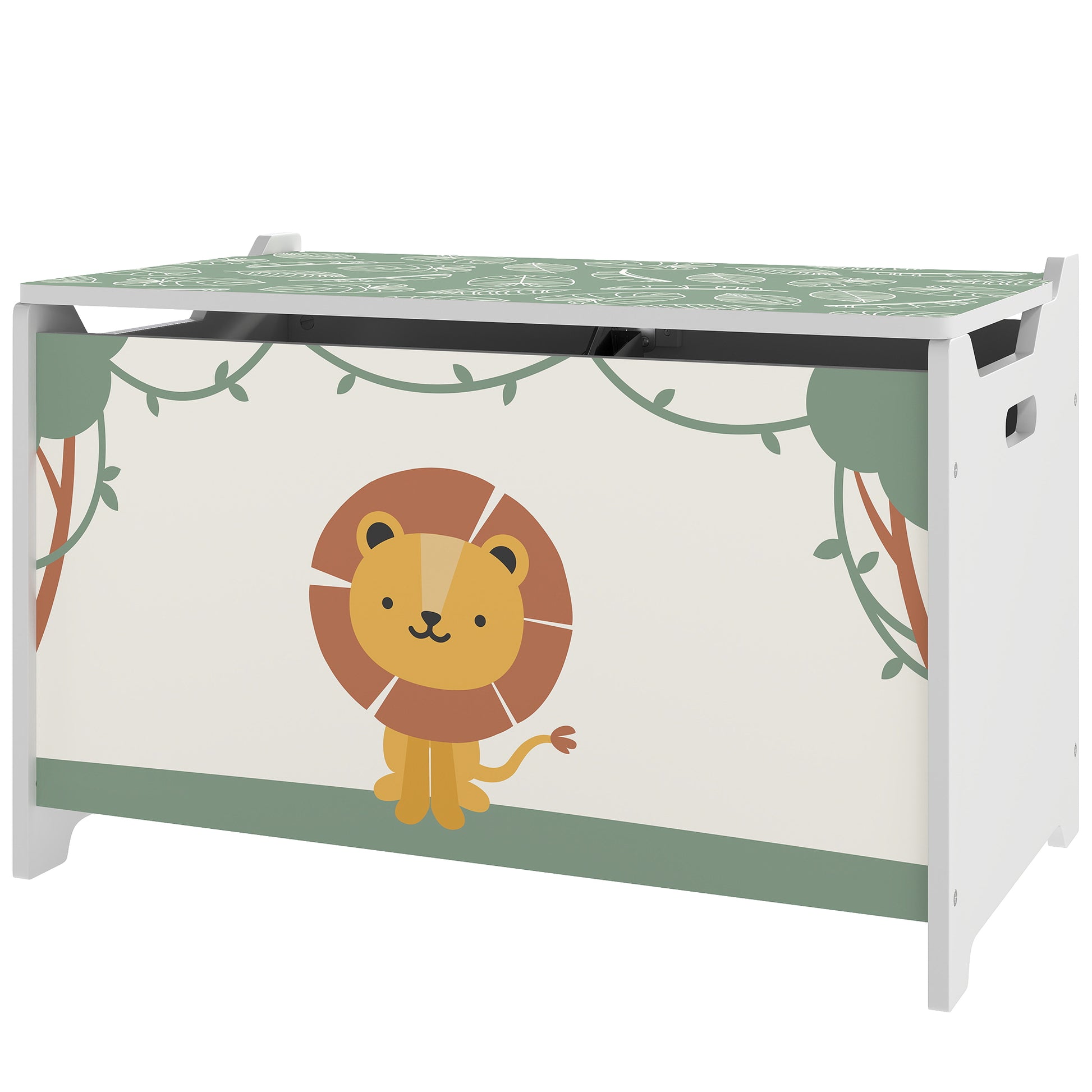 Qaba Toy Chest, Kids Storage Chest with Lid, Safety Hinges and Groove Handles for Boys, Girls, Green
