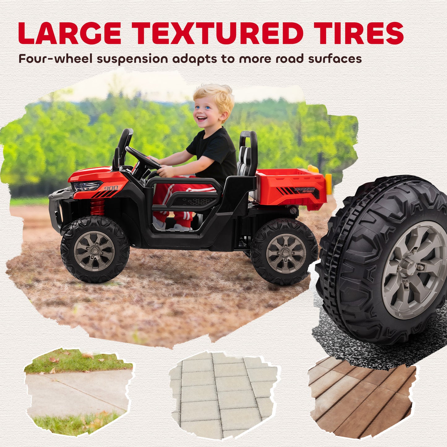 VarietyKart 12V Ride on Car with Electric Bucket, Two-Seater, Shovel, Remote Control, Spring Suspension, Horn, Music, Re