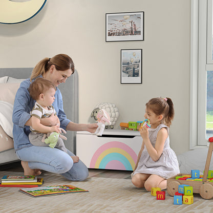 Qaba Toy Chest, Kids Toy Bench Box, Lightweight Storage Bench with Lid and Side Handles, for Nursery Room Playroom Bedro