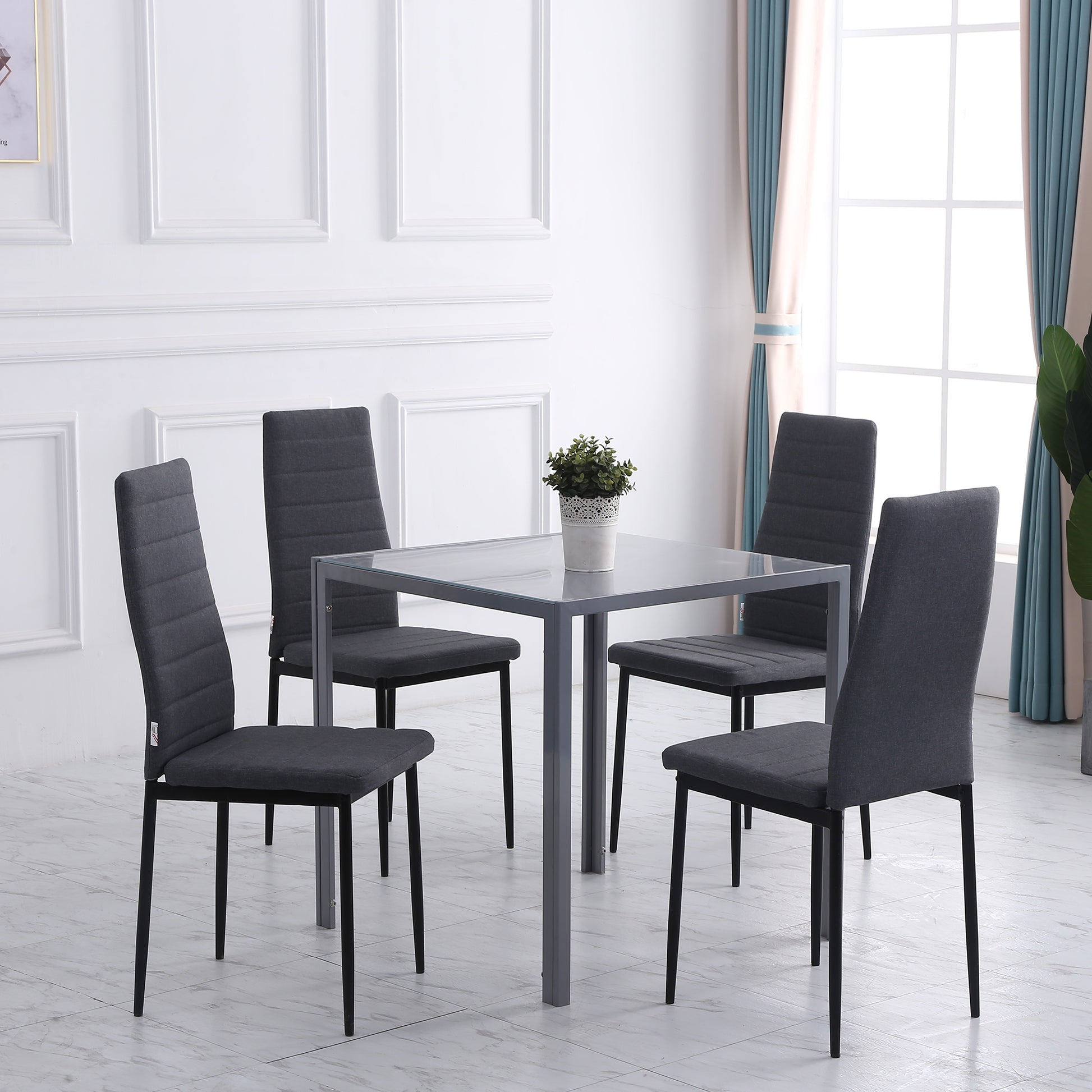 Modern Dining Chairs Set of 4, Upholstered Linen Fabric Kitchen Chairs with Channel Tufting and Metal Legs for Living Ro