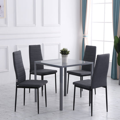 Modern Dining Chairs Set of 4, Upholstered Linen Fabric Kitchen Chairs with Channel Tufting and Metal Legs for Living Ro