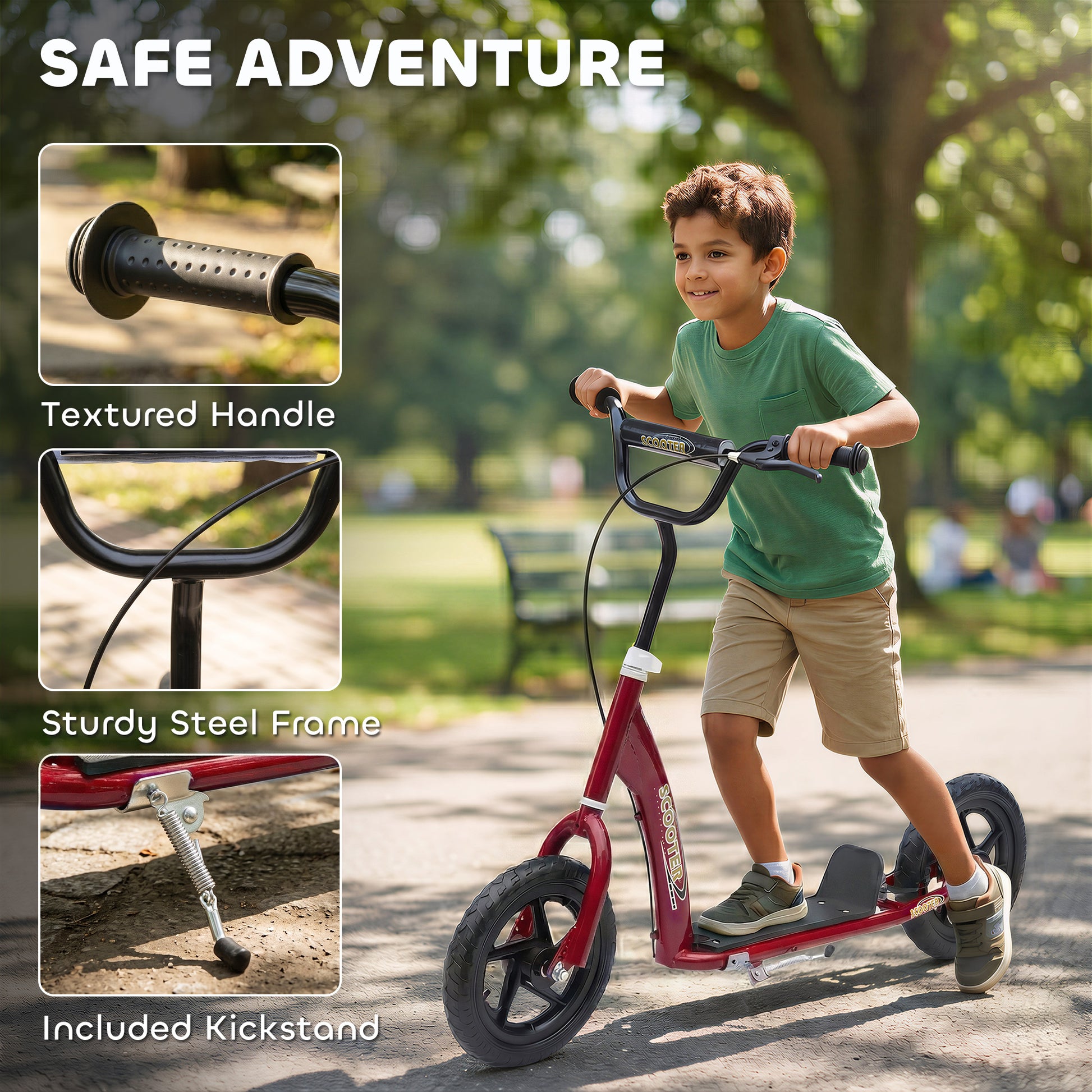 Kids Scooter with 12" EVA Big Tires, Street Bike Bicycle for Teens with Adjustable Height Handle for 5-12 Year Old, Red