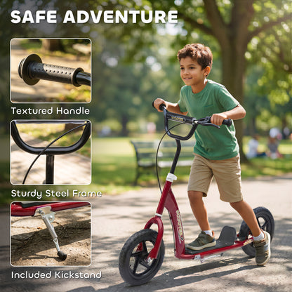 Kids Scooter with 12" EVA Big Tires, Street Bike Bicycle for Teens with Adjustable Height Handle for 5-12 Year Old, Red