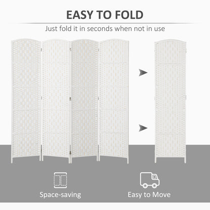 6ft Folding Room Divider, 4 Panel Wall Partition with Wooden Frame for Bedroom, Home Office, White