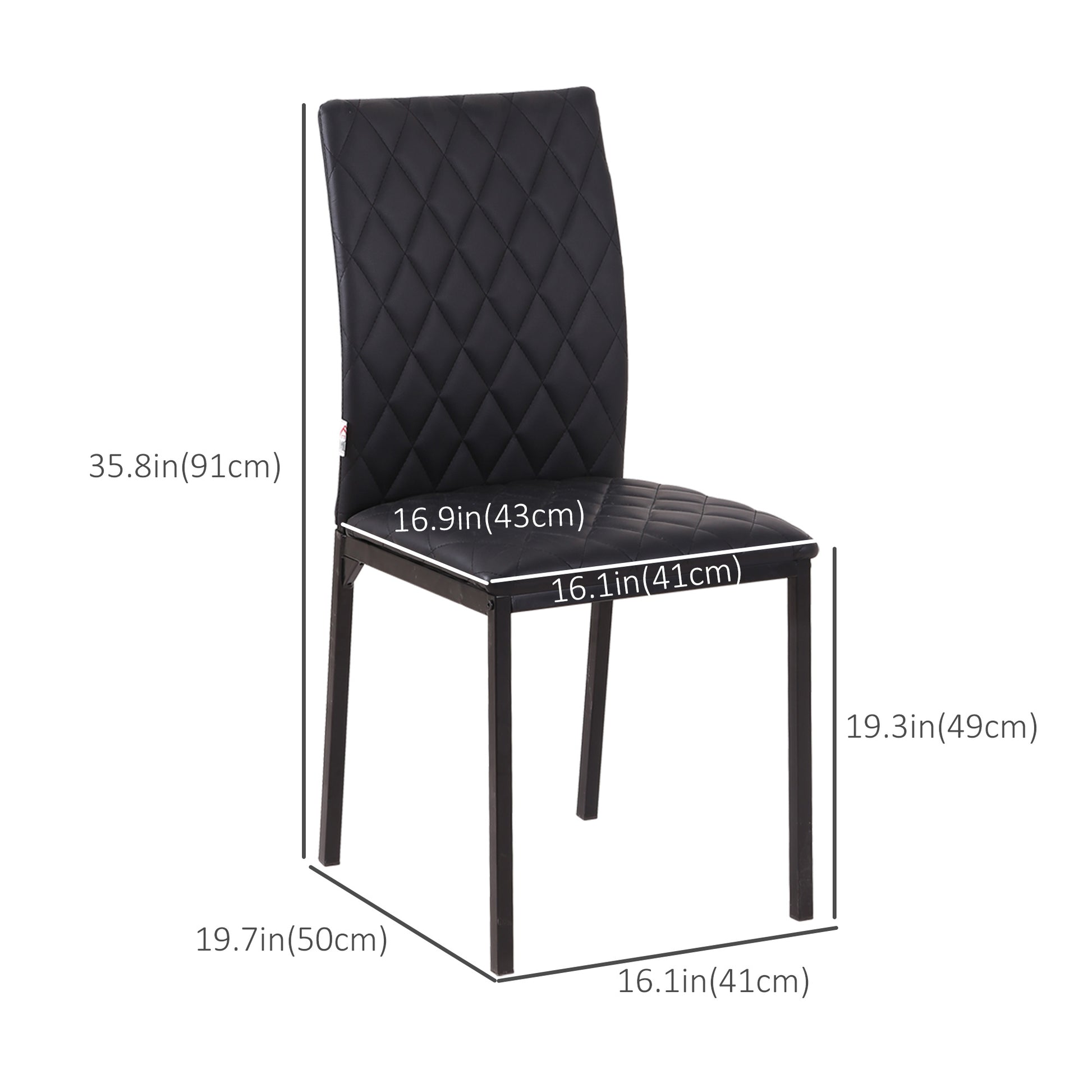 Modern Dining Chairs Set of 4, Upholstered Faux Leather Kitchen Chairs with Rhombic Tufting and Metal Legs for Living Ro