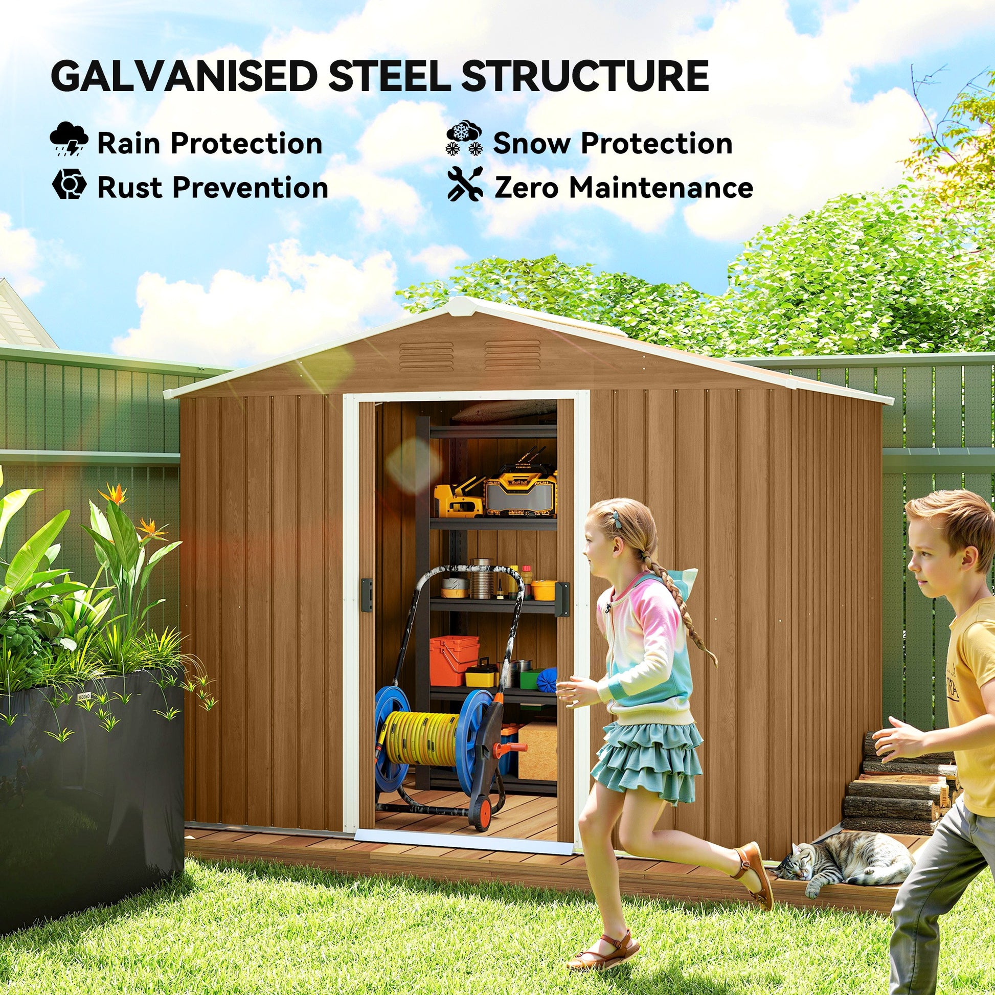 8' x 6' Outdoor Storage Shed, Metal Garden Tool Storage House with Lockable Sliding Doors and Vents for Backyard Patio L