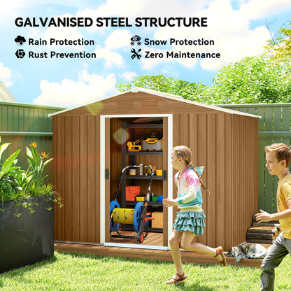 8' x 6' Outdoor Storage Shed, Metal Garden Tool Storage House with Lockable Sliding Doors and Vents for Backyard Patio L