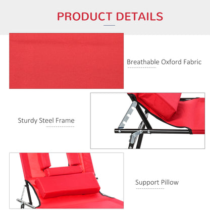 Folding Chaise Lounge Chair, Reclining Beach Tanning Chair with Face Hole, Pillow, 4-Position Adjustable Lay Flat Sun Lo
