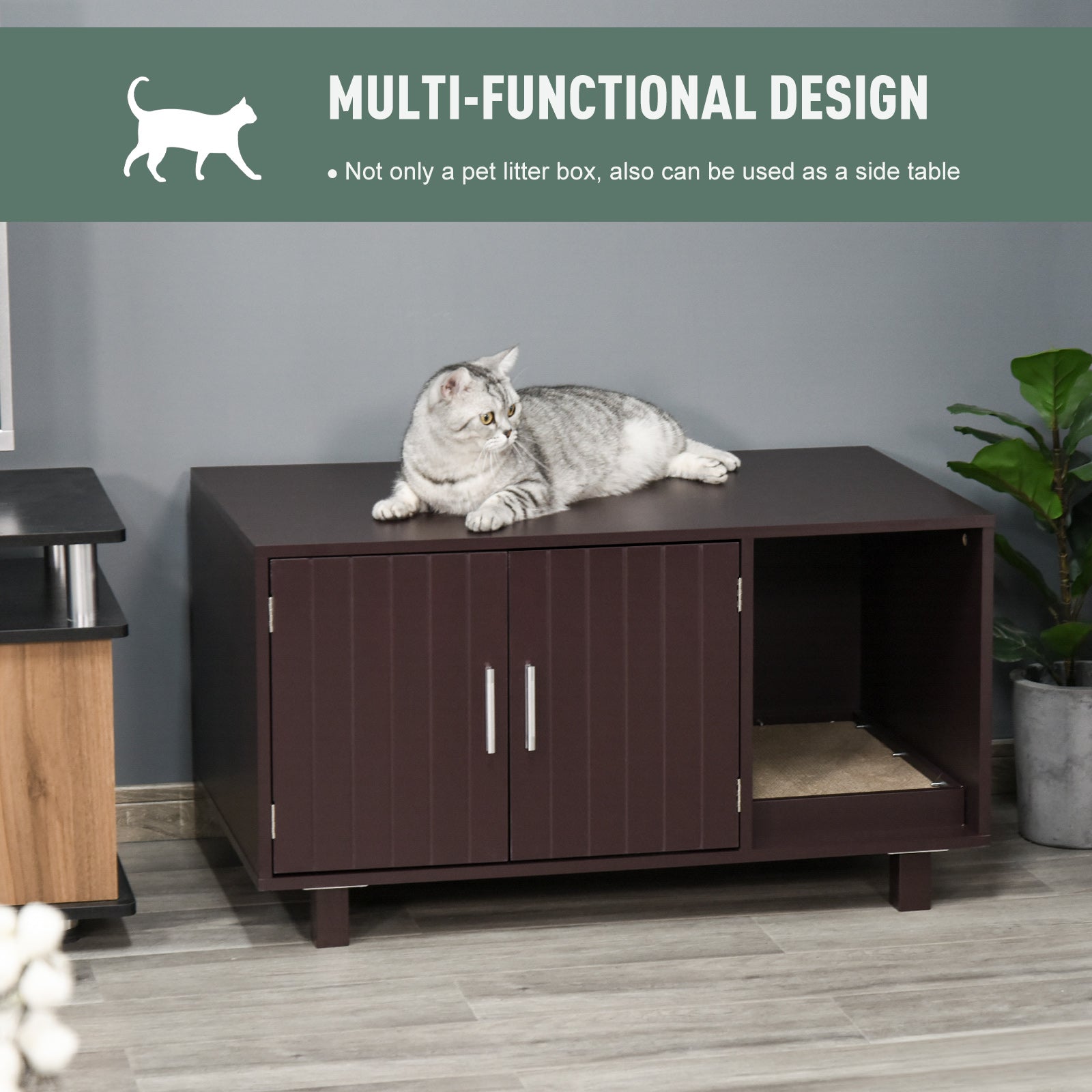 Cat Litter Box Enclosure, Hidden Litter Box Furniture, Cat House End Table Washroom with Scratching Pad, for Indoor Cats