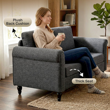 Vintage Loveseat, Upholstered Love Seat Furniture, Chenille-feel Fabric 2 Seater Sofa Couch with Rolled Arms, Gourd-Shap