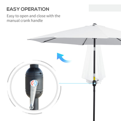 10' x 8' Round Market Umbrella, Patio Umbrella with Crank Handle and Tilt, Outdoor Parasol for Garden, White