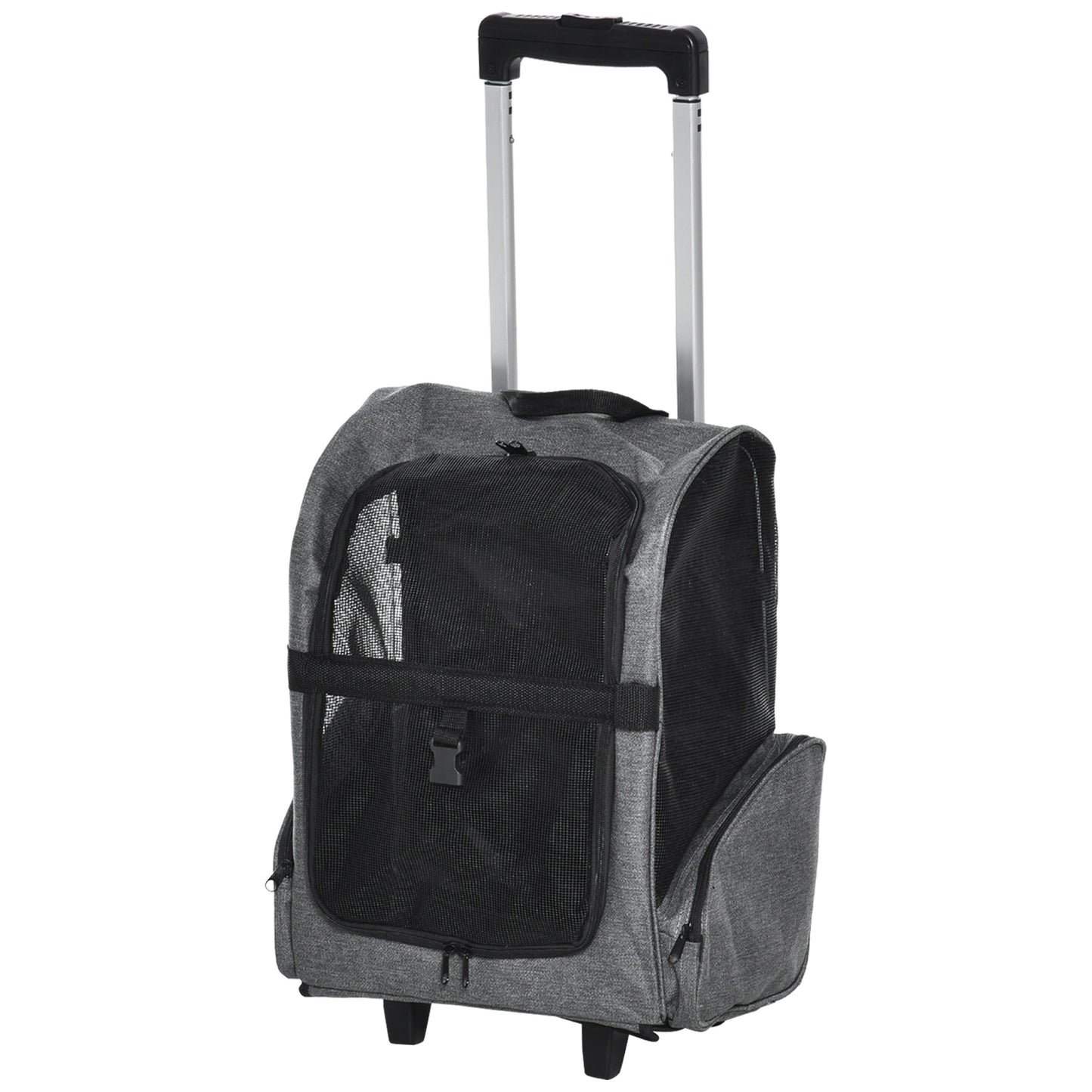 2-IN-1 Pet Luggage Box Backpack Carrier Cats Dogs w/ Handle, Rolling Wheel Grey