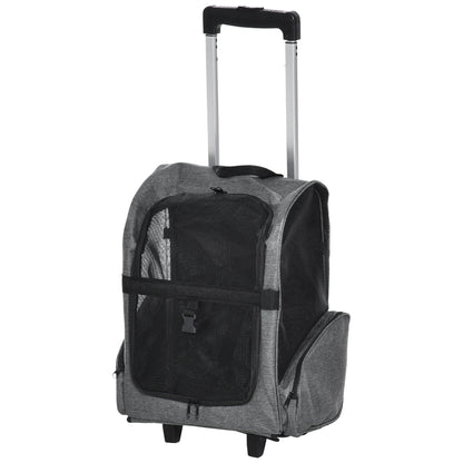 2-IN-1 Pet Luggage Box Backpack Carrier Cats Dogs w/ Handle, Rolling Wheel Grey