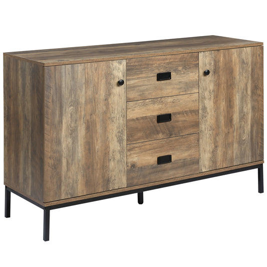 Industrial Sideboard Buffet Storage Cabinet Cupboard with 2 Doors, 3 Drawers and Shelves for Dining Room, Living Room, B