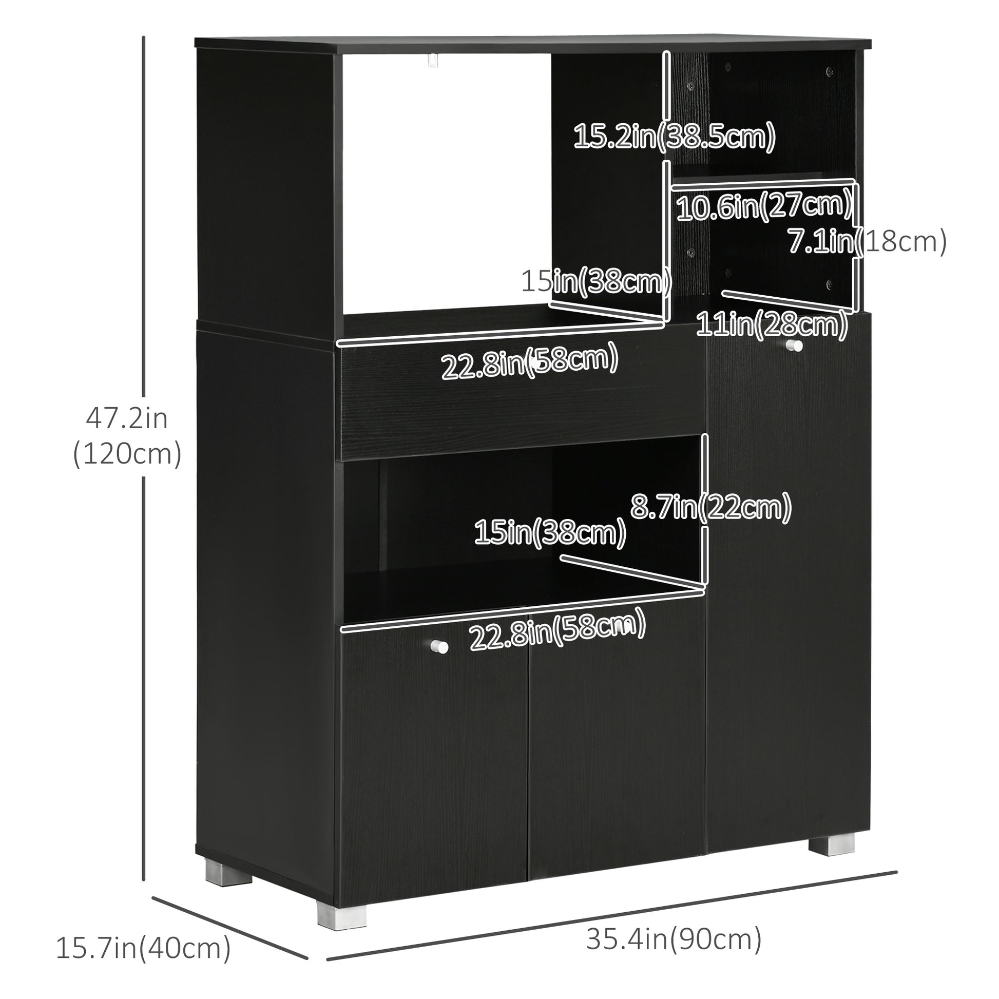 Compact Kitchen Pantry Buffet Server Hutch Storage Cabinet  with Microwave Oven Stand Drawer and Shelves, Black