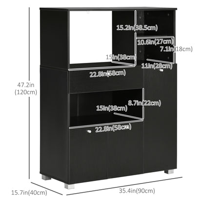 Compact Kitchen Pantry Buffet Server Hutch Storage Cabinet  with Microwave Oven Stand Drawer and Shelves, Black