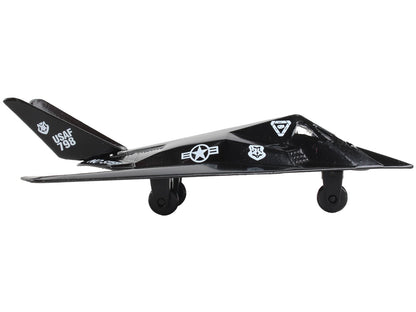 Lockheed F-117 Nighthawk Stealth Aircraft Black "United States Air Force" with Runway Section Diecast Model Airplane by Runway24