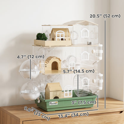 Large Hamster Cage, 3 Tiers Acrylic Hamster Habitat with Water Bottles, Running Wheel for Pet Mice, Dwarf Hamster