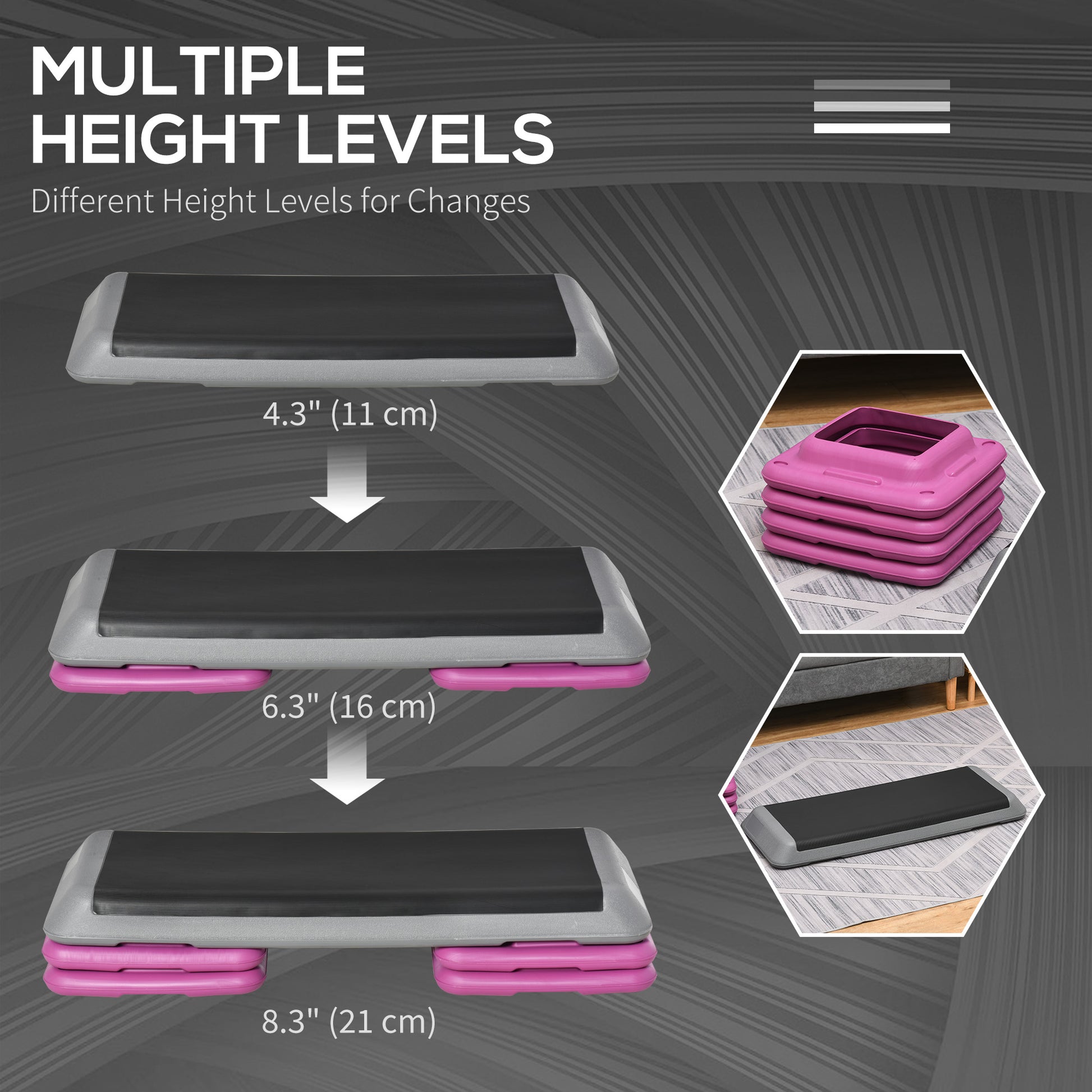 Soozier 43" Adjustable Aerobic Platform Stepper 3 Level with Risers 4” 6” 8” Cardio Fitness Trainer Workout Step Home Gy