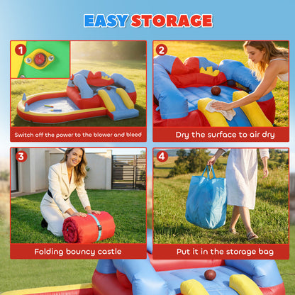 Qaba Bouncy Castle for Kids, Inflatable Bounce House with Slide, Pool/Ball Pit, Basketball Hoop and Blower for Indoor Ou