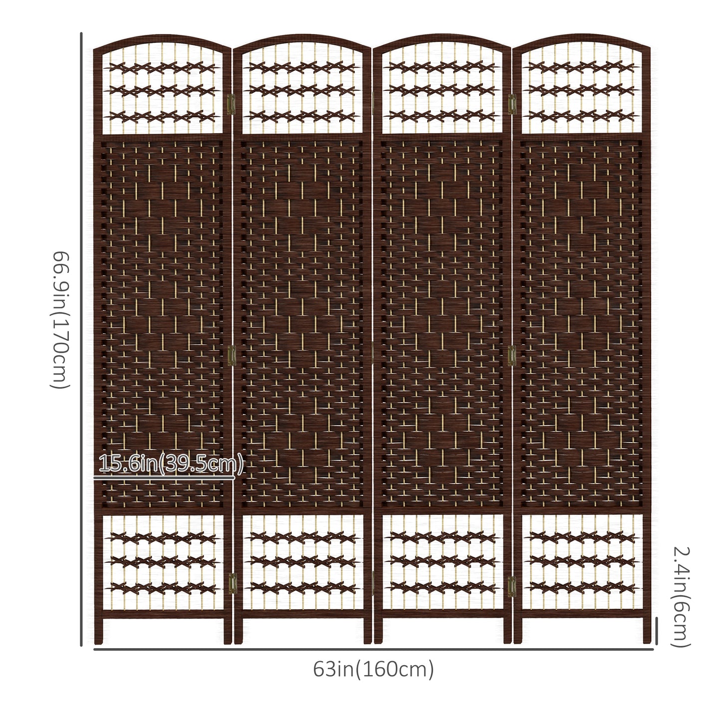 4 Panel Folding Room Divider, Portable Privacy Screen, Wave Fiber Room Partition for Home Office, Brown