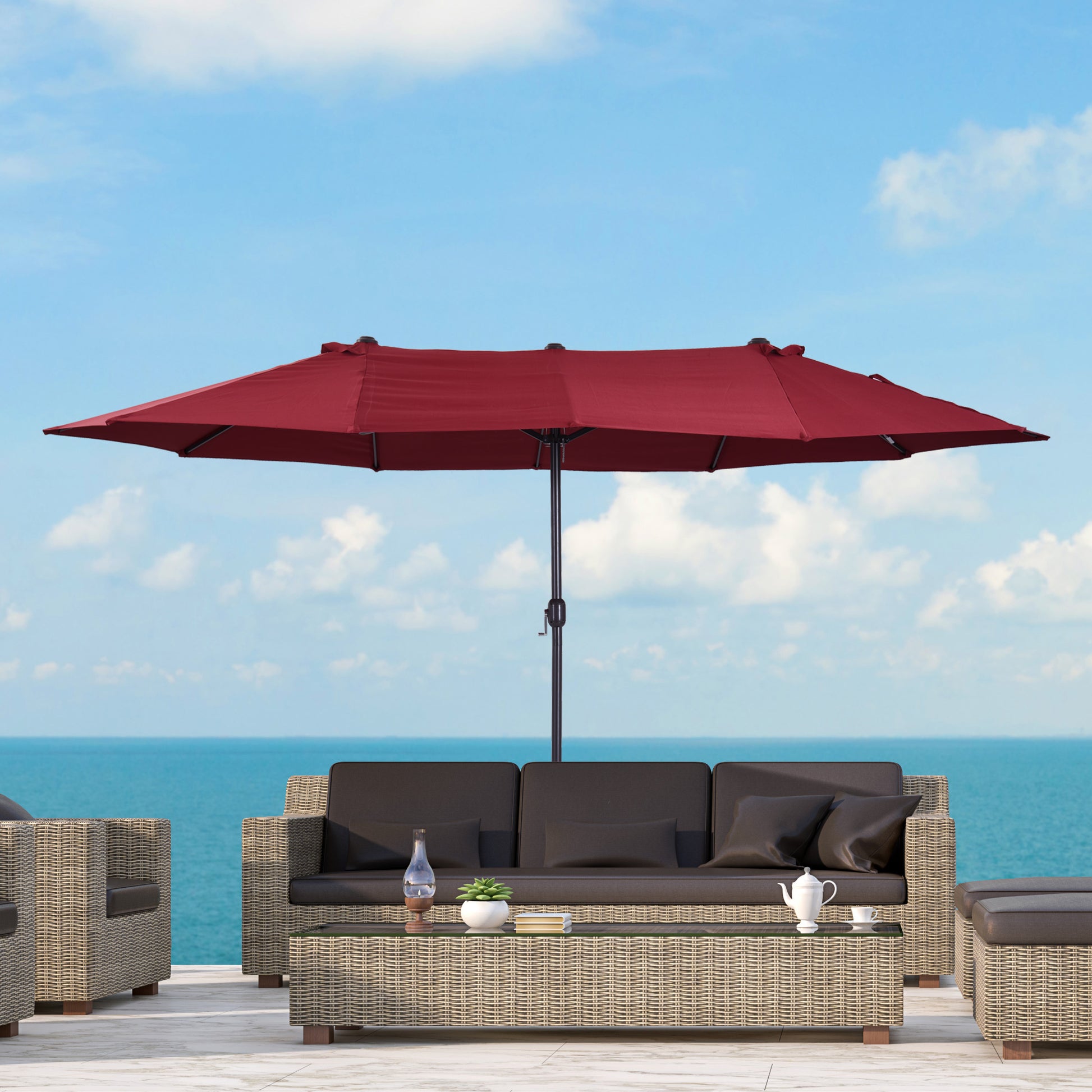 15ft Double-sided Patio Umbrella with Twin Canopy, Extra Large Outdoor Parasol with Crank for Pool, Deck, Market, Wine R