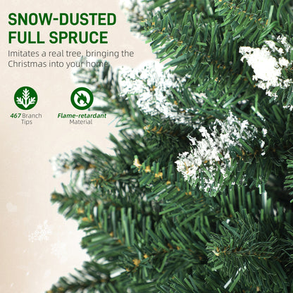 5 ft Frosted Prelit Christmas Tree, Full Spruce Xmas Tree with Dual Colour LED Light, Hinged Xmas Tree, Easy Assembly