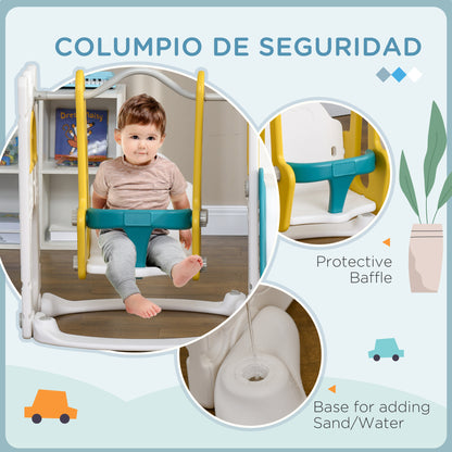 Qaba 6-in-1 Slide and Swing Set Baby Swing Playset Indoor with Basketball Hoop, Climber, Storage Space, Telescope, Yello