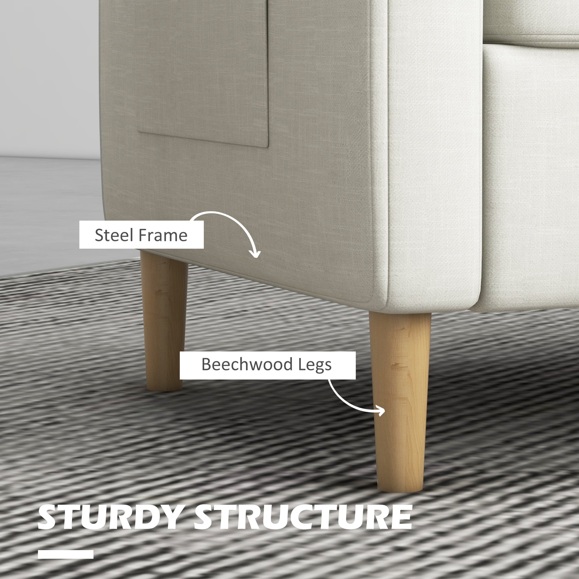 56" 2 Seat Sofa, Modern Love Seats Furniture, Upholstered 2 Seater Couch with Side Pockets, Solid Wood Frame, White