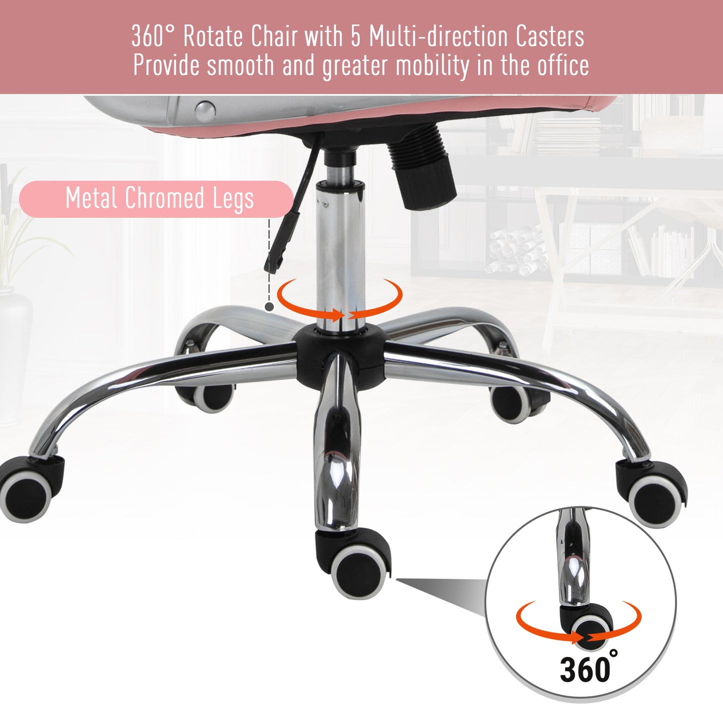 Office Chair, Computer Desk Chair with Adjustable Height and Tufted Back, Pink
