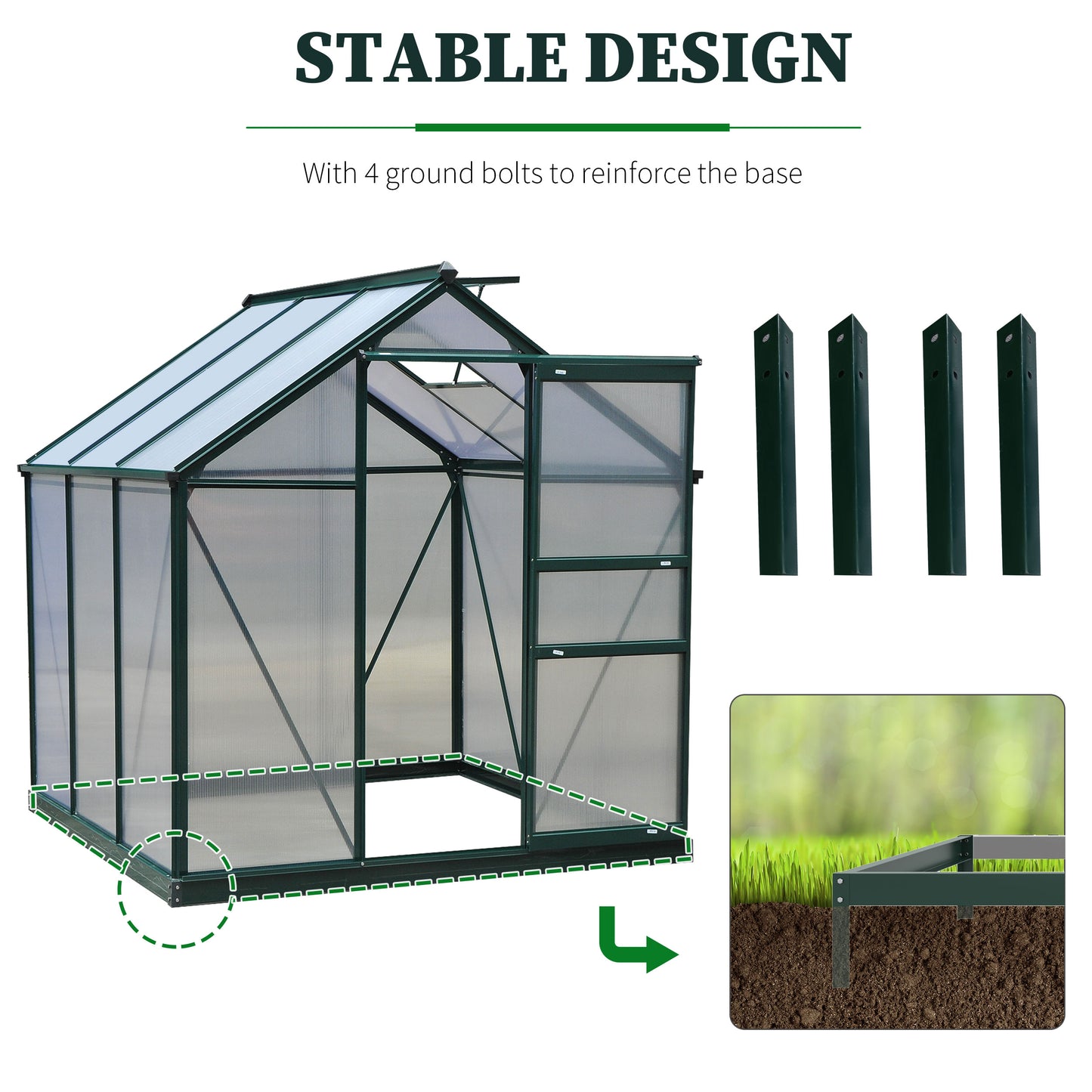 6.2' x 6.3' x 6.6' Clear Polycarbonate Greenhouse Large Walk-In Green House Garden Plants Grow Galvanized Base Aluminium