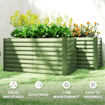 Set of 2 Galvanized Metal Planters for Outdoor Plants, 4' x 2' x 2' Raised Garden Bed, Light Green