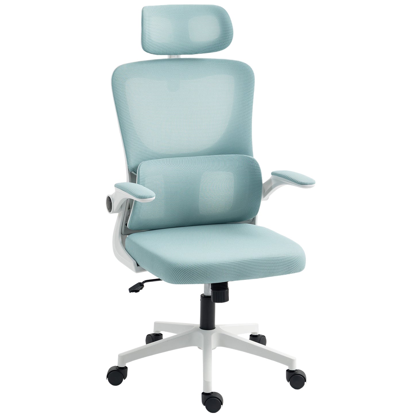 High Back Office Chair, Mesh Computer Chair with Rotatable Headrest, Lumbar Back Support, Adjustable Height, Light Blue