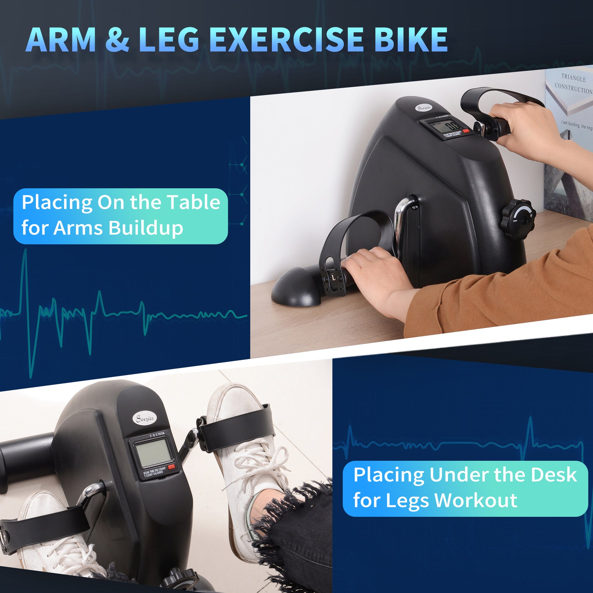 Soozier Portable Mini Pedal Exercise Bike Indoor Cycle Fitness Arm Leg w/ LCD Display, Black