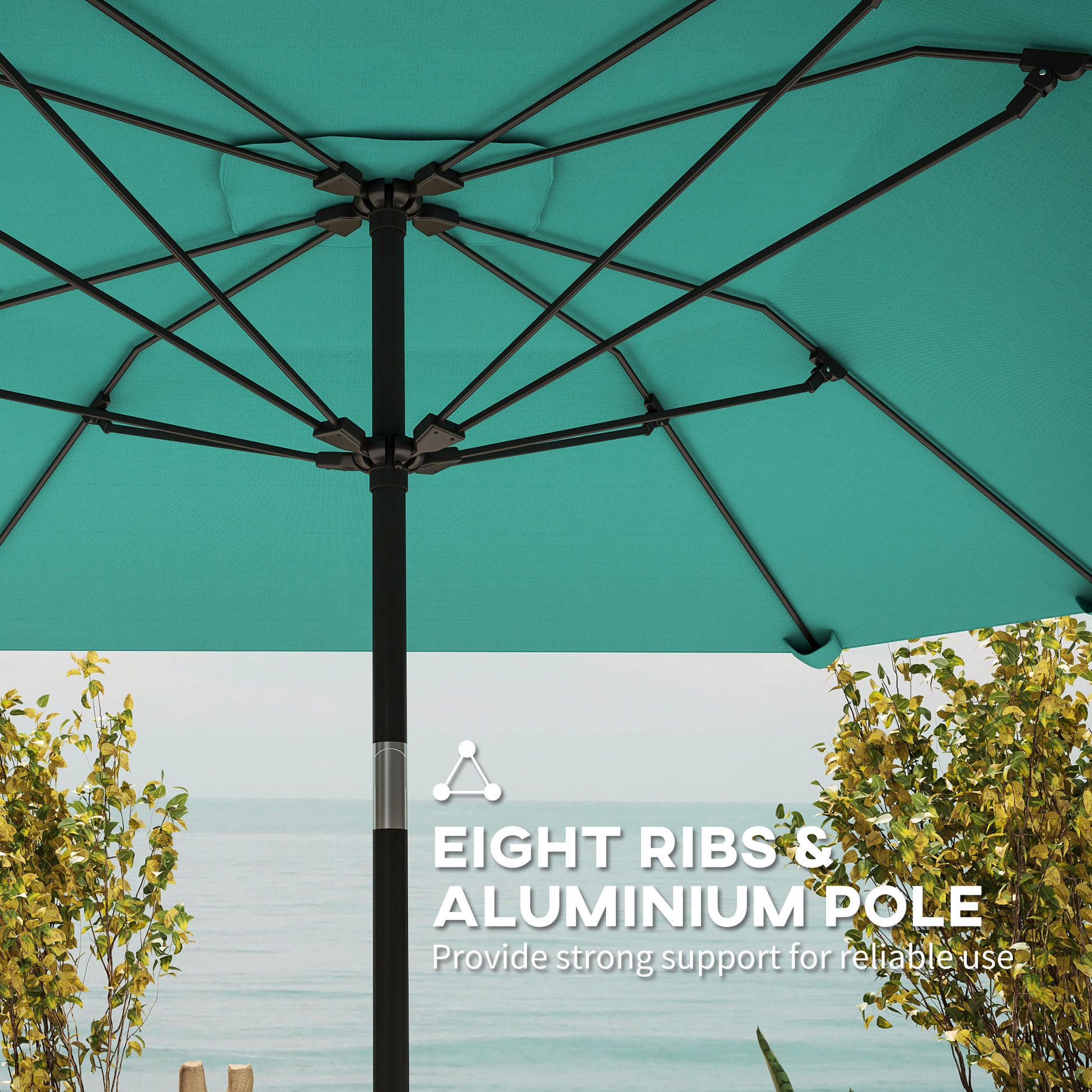7.6FT Aluminum Patio Umbrella Parasol 8 Ribs Outdoor Market Umbrella with Crank, Push Button Tilt for Deck, Backyard and