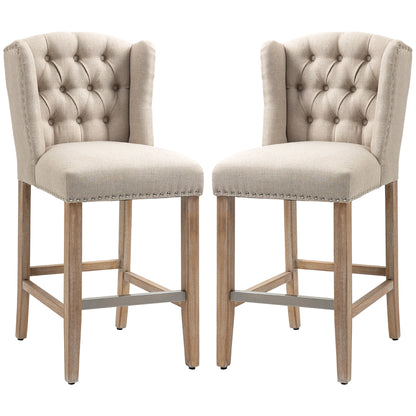 Counter Height Bar Stools Set of 2, Upholstered Bar Chairs with Nailhead Backrest and Footrest, Modern Barstools for Kit