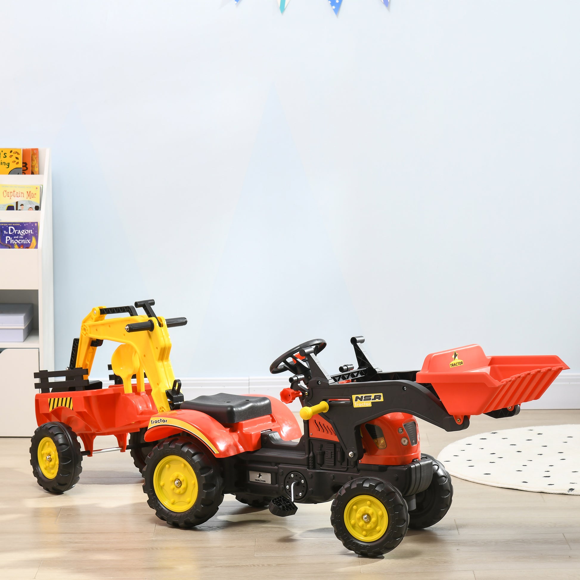 VarietyKart Ride on Toy Dump Truck for Kids, Pedal Construction Car with Detachable Trailer for 3 Years Old, Red