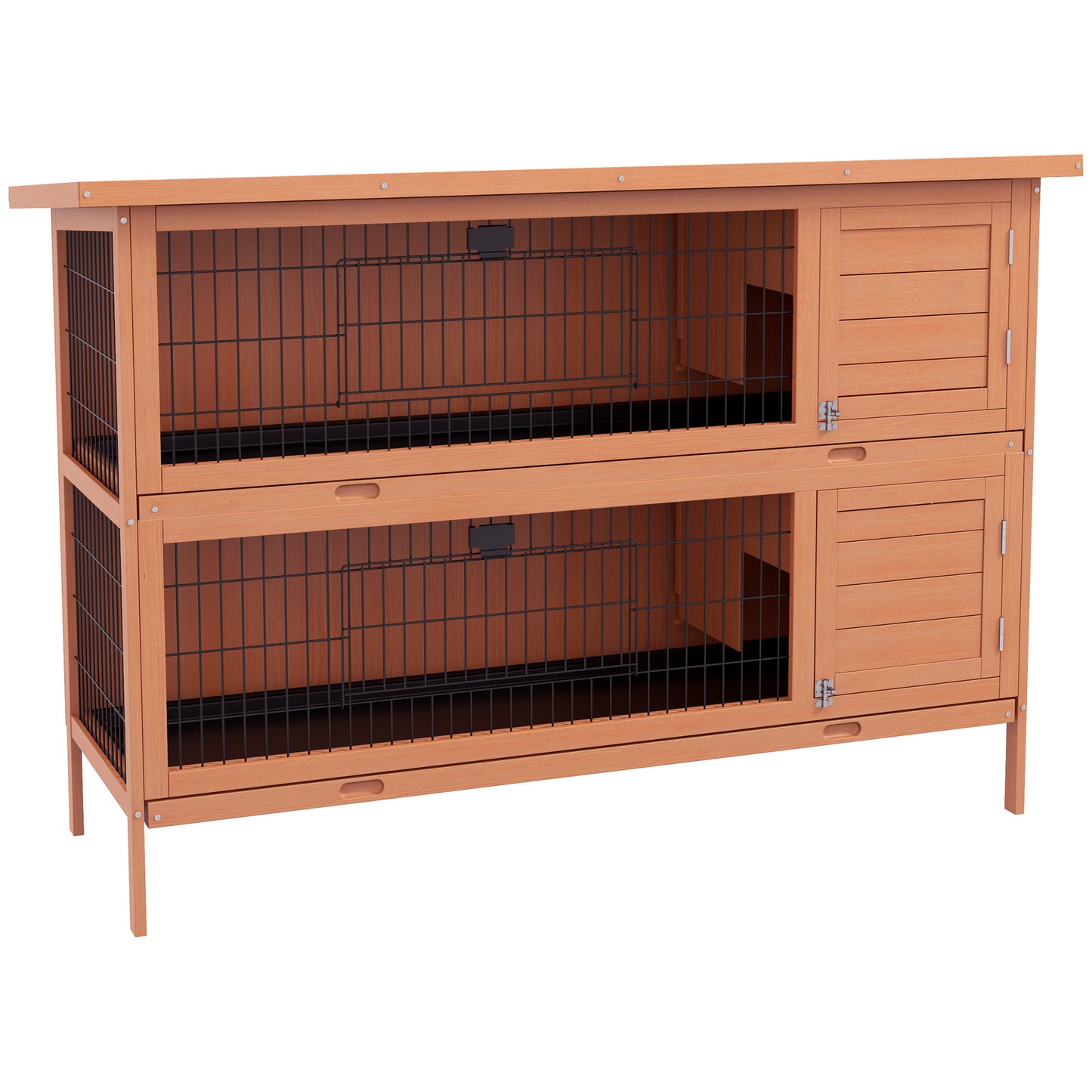 54"L 2-Story Large Rabbit Hutch Bunny Cage Wooden Pet House Small Animal Habitat with Lockable Doors, No Leak Tray and W