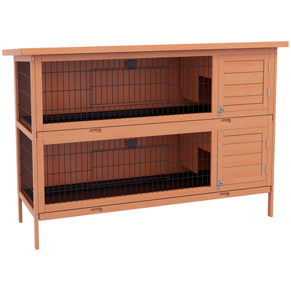 54"L 2-Story Large Rabbit Hutch Bunny Cage Wooden Pet House Small Animal Habitat with Lockable Doors, No Leak Tray and W